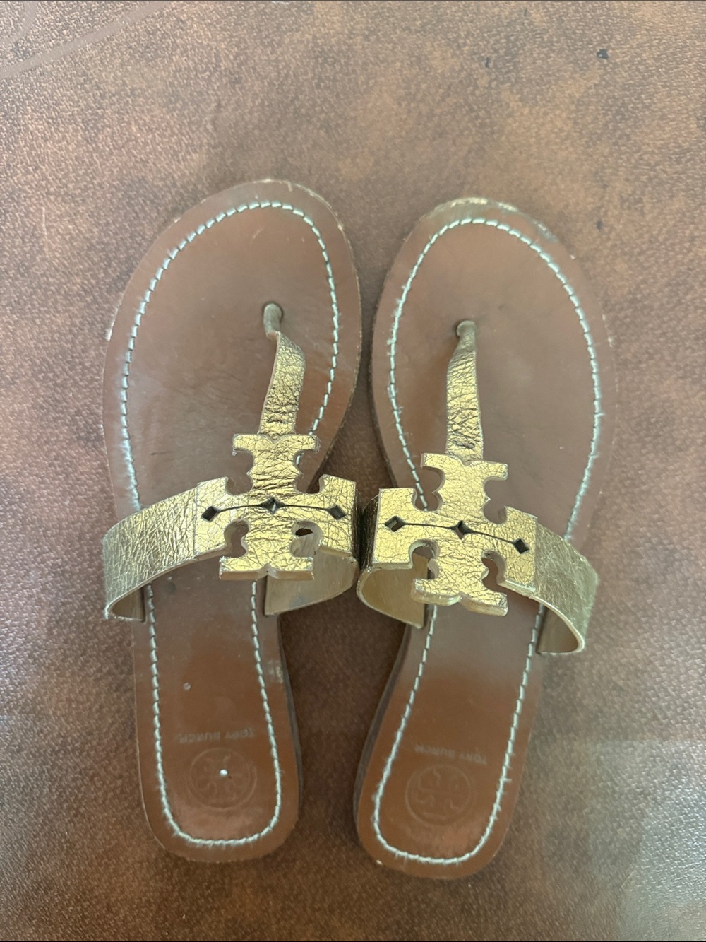 Tory Burch  Rose Gold Logo Sandal Thong Slide - Metallic